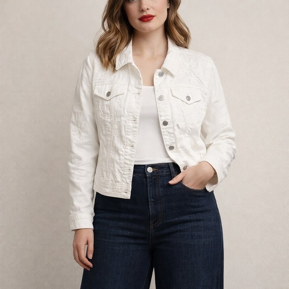 Anthropologie Jackets & Blazers - Pilcro and the Letterpress White Floral Embroidered Jean Jacket sz XL